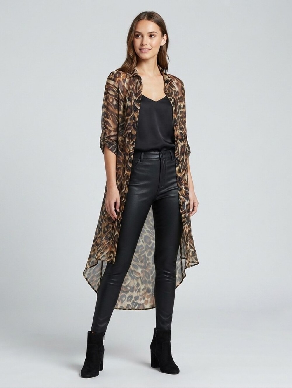 NEW Leopard Print Sheer Dress or Long Duster/Topper Size L